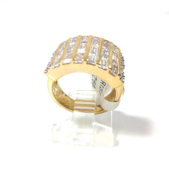 Gold CZ Baguettes Cocktail Dinner Ring 50M… - Picture 5 of 8